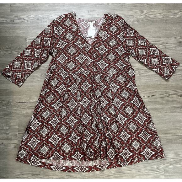 H&M V Neck A-Line Dress With Geometric Pattern Women’s Size 12 NWT - Picture 1 of 6